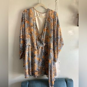 Free People Faux Wrap Asymmetric Floral Dress Sz Large